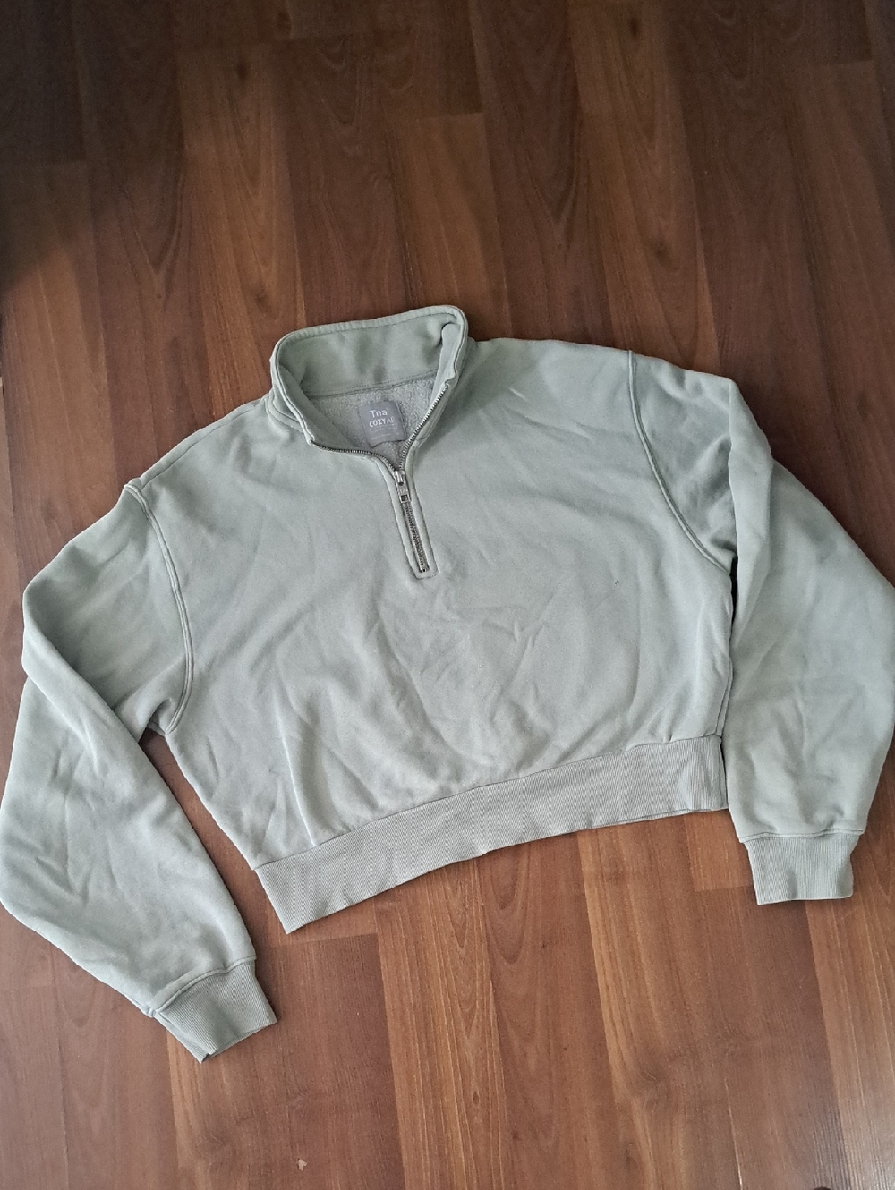 TNA Cropped Half-Zip Pullover Sweater - Sage Green